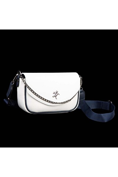 Nas Bag Mini Kapaklı Çapraz Çanta (en 20 cm , boy 12 cm) Beyaz Lacivert Victoria
