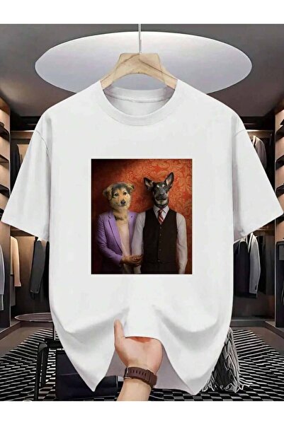 29CUN German Shepherd Couple Men's TShirt Anthropomorphic Dog Portrait Patter...
