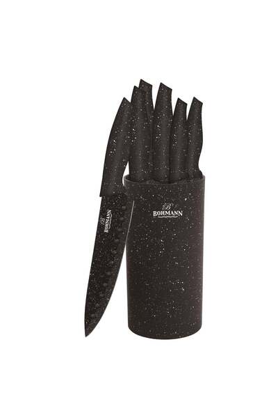 Bohmann Set cutite de 6 piese Bohmann, stand rotund, lame marmorate, negru
