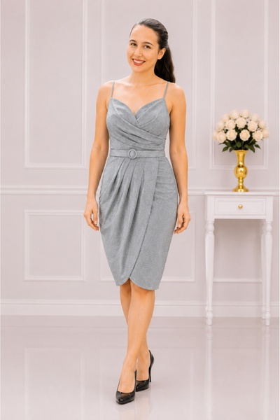 OEM Rochie rafinata Benthe cu sclipici ,nuanta de argintiu