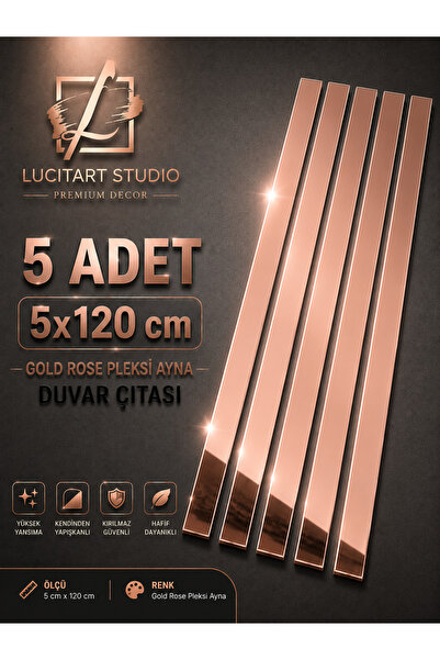 LucitART 5 Adet 5x120 cm Pleksi Ayna Duvar Çıtası Füme, Siyah, Mavi, Kırmızı,...
