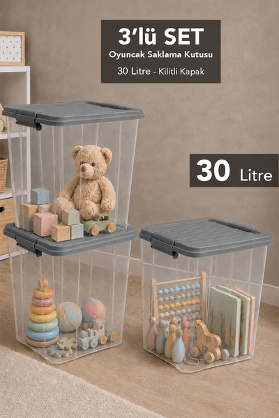 Meleni Baby 3-Piece Deep Toy Box - Organizer with Lid Baby Kids Room Toy Stor...