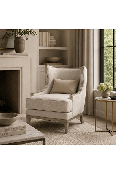 Roots Furniture كرسي بذراعين بلون البيج التراثي