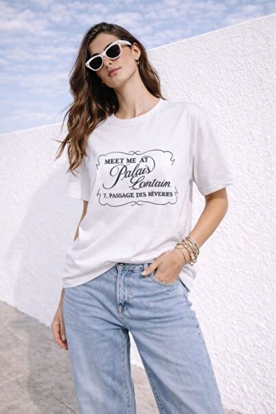 Clothes Fast Ženska bela majica kratkih rukava, oversize, sa štampanim teksto...