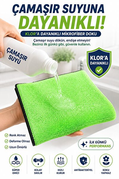 SİLVER HOME 3'lü Çok Amaçlı Mikrofiber Temizlik Bezi 40x40 cm Süper Emici Çamaşır Suyuna Dayanıklı Yeşil