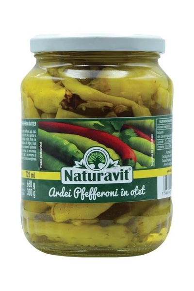 Naturavit Леко пикантни пиперони чушки в оцет, хрупкави и ароматни, 100% нату...