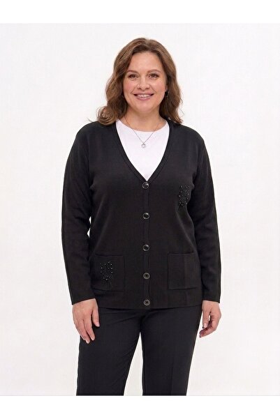 onno style women Classic Knitted Jacket with Steel Mesh Stone Accessories