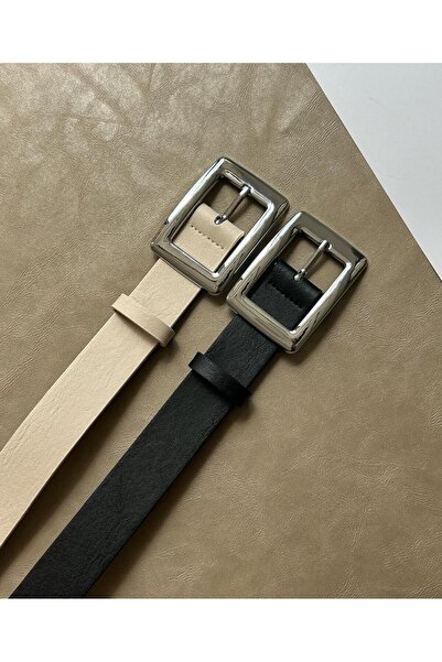 LİA KEMER 2-Pack Women's Square Buckle Silver Belt Waist Belt Coat Belt Dress...