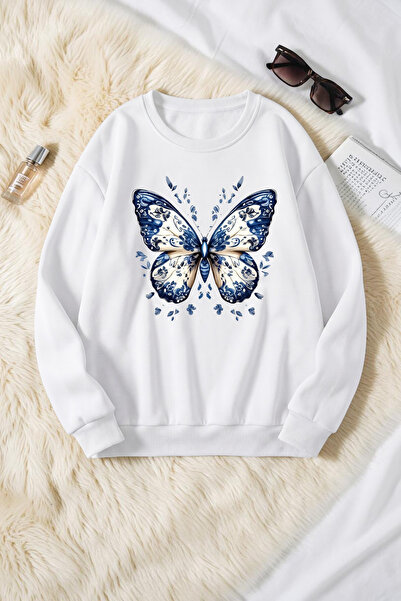 uyguntarz Unisex Patterned Butterfly Printed Crew Neck Sweatshirt