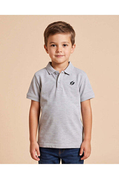 REDTAG Boys Grey Melange Basic Polo T-Shirt