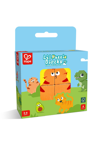 Hape Puzzle mic din lemn cu cuburi, Hape, 4 piese