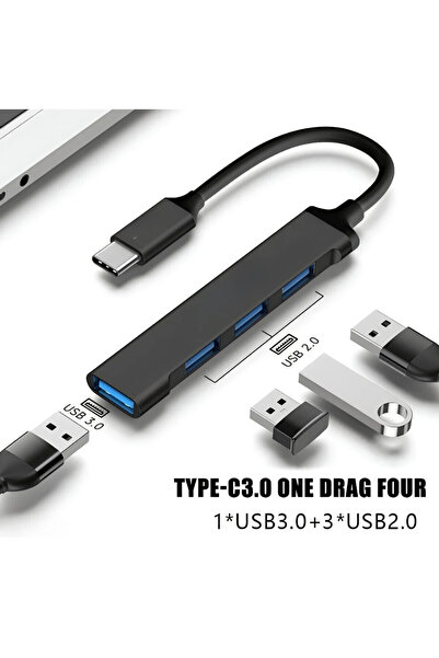 OEM USB Hub 3.0 με 3 θύρες USB-A & αντάπτορα Type-C Μαύρο