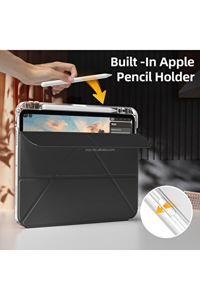 Fogy Apple iPad Mini 6/7 Nesil İle Uyumlu Kılıf Magnetik Kalem Şarj Bölmeli Uyku Modlu Şeffaf Pu Kapak