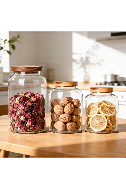Jorunb Glass Storage Jars Set of 3 Small Glass Storage Jars with Airtight Lid...