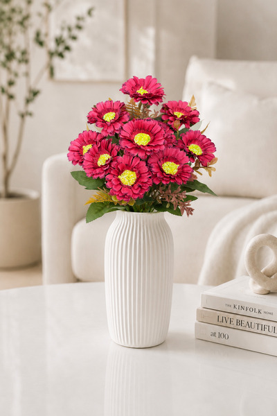 MD Aspiz Flowers زهرة صناعية فاخرة من 10 قطع، باقة جيربيرا حمراء 40 سم (بدون ...