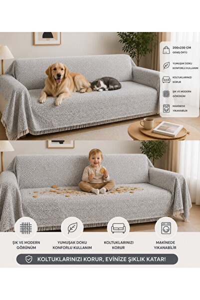 Fem Tekstil | Pamuklu Bohem Koltuk Örtüsü | Tekli & Üçlü Koltuk | 200 x 230 c...