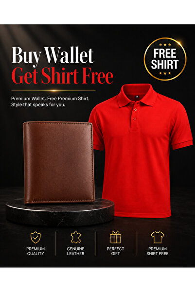 Generic Men’s Black Bifold Wallet with Free Red Polo Shirt in Medium Size – 2...
