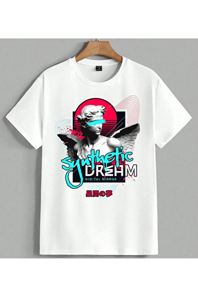 ELFERA Synthetic Dream Digital Mirage Printed Unisex Oversize T-Shirt White