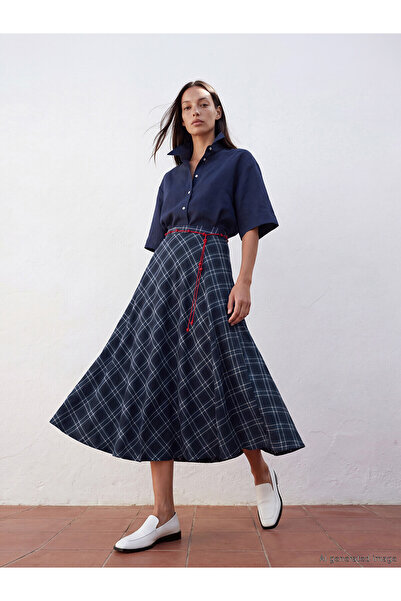 LC Waikiki Two Mt Shop Quality Plaid Flared Skirt with Elastic Waist