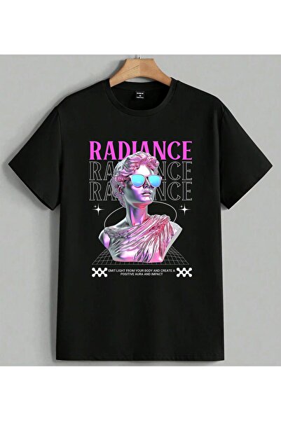ELFERA Radiance Pink Sculpture Glasses Printed Unisex Oversize T-Shirt Black