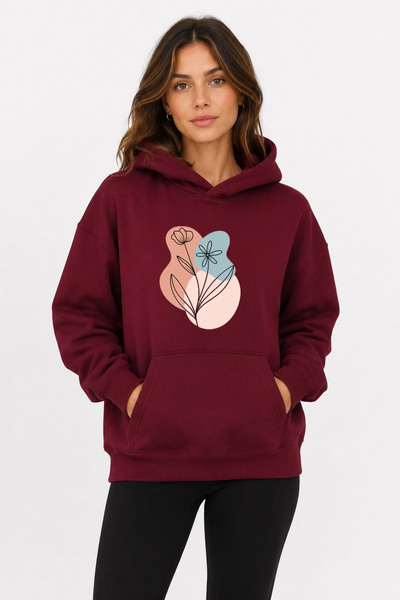 herkesemoda Hanorac cu glugă cu imprimeu floral, cu 2 fire, tip rasvanit