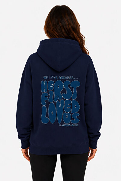 herkesemoda First Love Back Printed Hooded 2 Thread Raster Printed Sweatshirt