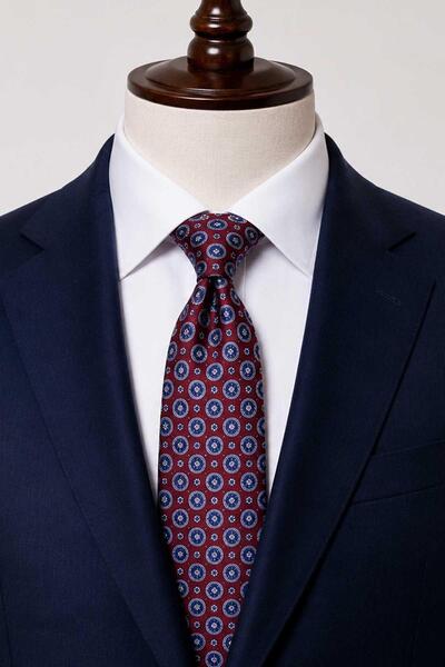 Kravatkolik Burgundy Motif Patterned Italian Silk Tie İk2558