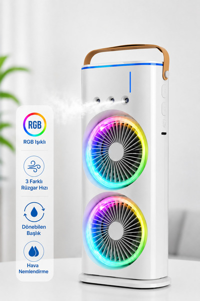 Abbruch Çift Fanlı Buharlı Hava Soğutucu RGB Işıklı Mini Klima 3 Kademeli Nem...