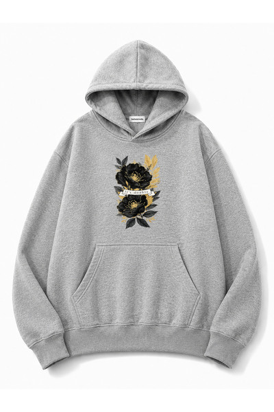 herkesemoda Hanorac cu glugă cu imprimeu floral, cu 2 fire, tip rasvanit
