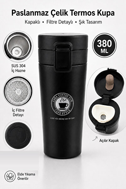 GÜZELYÜZ AVM Termos Kupa 304 Paslanmaz Çelik İç Filtre Detaylı 380 ML
