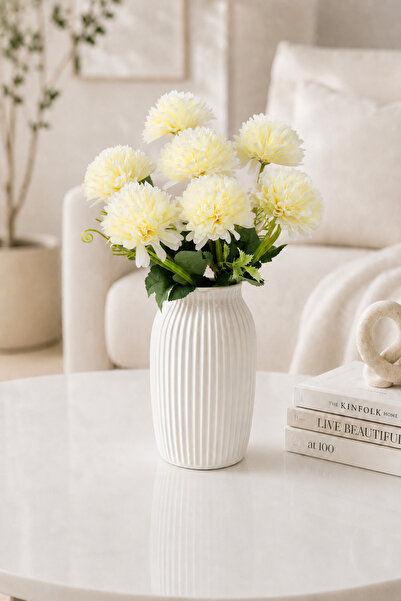 MD Aspiz Flowers زهرة صناعية فاخرة من 7 قطع، باقة زهور الأقحوان الكريمية 42 س...