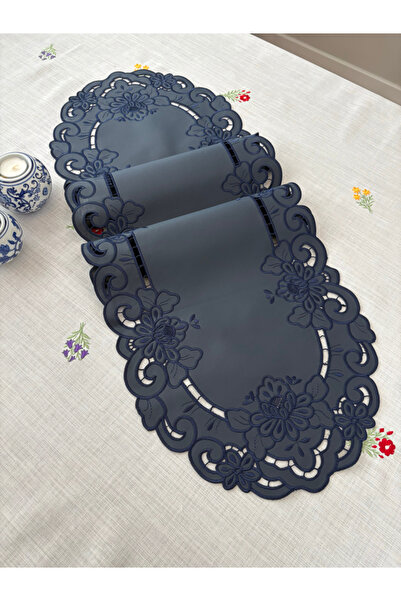 Denef Home Oval Antik - Covoraș din piele cu perforații, bleumarin - 35x120 c...