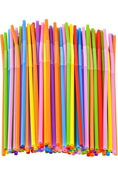 Generic Colorful 100Pcs Lot Plastic Flexible Bendable Straw Drinking Straws V...