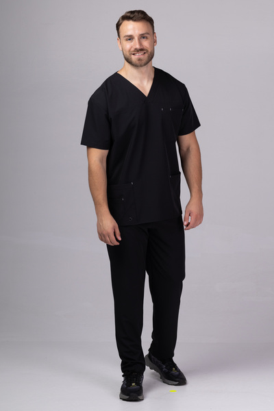 tag Costum medical MEN COOL PREMIUM pentru barbati, Bumbac racoros flexibil cu elastan, Negru