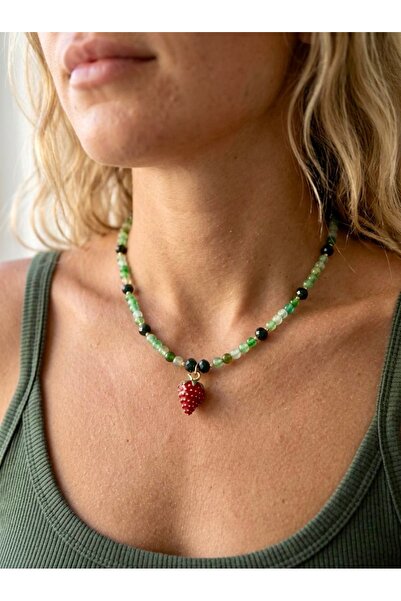ILSA Jade & Onyx Mixed, Strawberry Figured Necklace