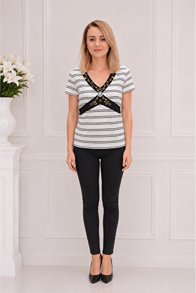 OEM Bluza casual Zendaya ,design cu dungi,nuanta de alb