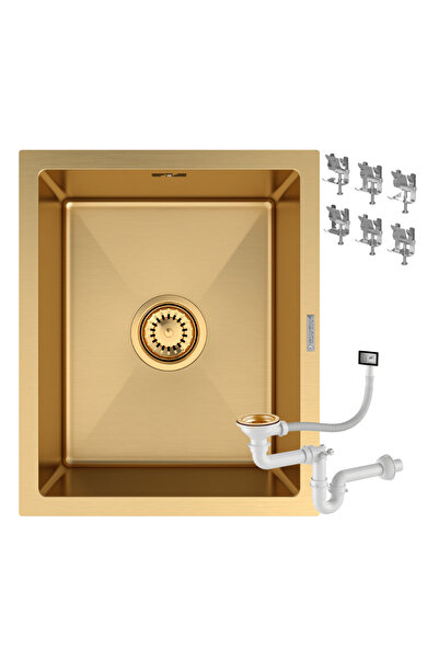 Granitan Chiuveta Otel Inox Bari 37, Unicamerala, Aurie, Sifon Auriu Inclus, ...