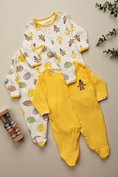 ENİA BABY Baby 100% Cotton 3-Piece Romper Set with Booties 3-6-9 Months