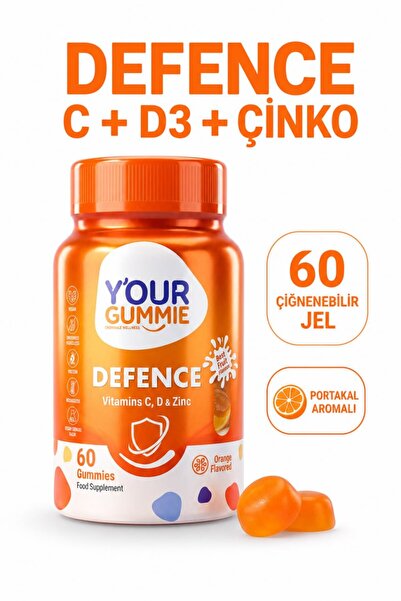 Y'our Gummie Çocuk C Vitamini, Çinko ve D3 Gummies, 4-6 Yaş, Portakal Aromalı...