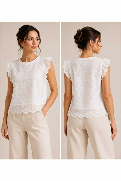 Generic Women's White Lace Sleeveless Blouse – Elegant Summer Top