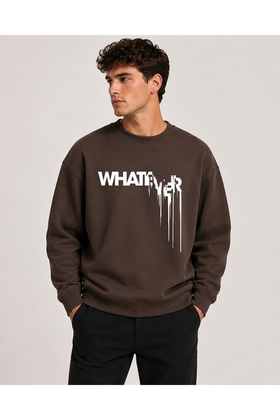 herkesemoda Whatever Print Detailed Crew Neck 2-Thread Sweatshirt