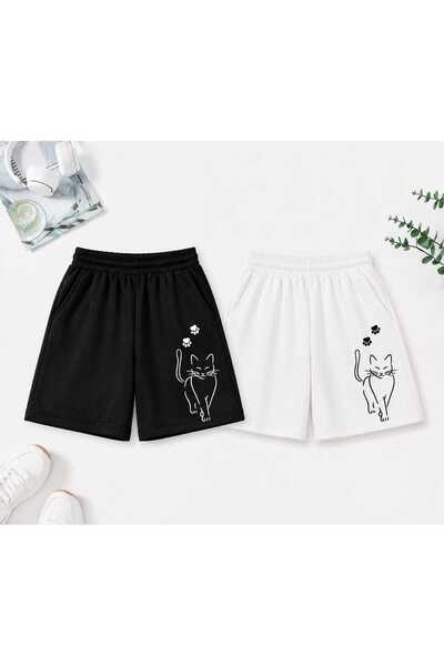 Kids Summer Girls' Cat Printed Double Shorts