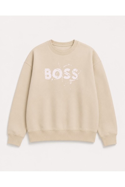 herkesemoda Printed Detailed Embroidered 2 Thread Crew Neck Sweatshirt