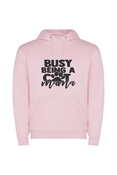 iLovePrints Busy Cat Mama: Flufftastic! Φούτερ με κουκούλα σε χρώμα Ροζ