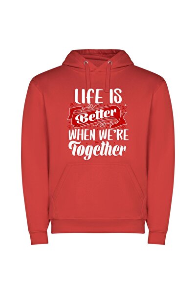 iLovePrints True Bliss: Life United Φούτερ με κουκούλα σε χρώμα Κόκκινο