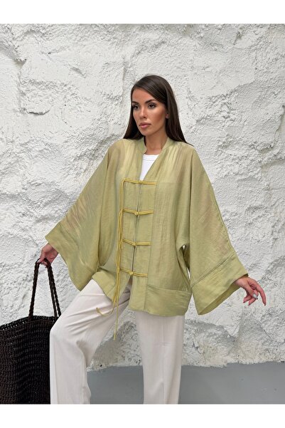 Hatun Atila Jachetă kimono pentru femei, cu guler în V, cu nasturi britanici,...