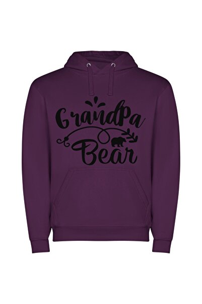 iLovePrints Bear and Stencil Monochrome Φούτερ με κουκούλα σε χρώμα Μωβ