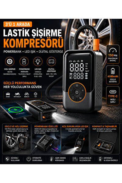 Bowie Mini Powerbank özellikli Kompresör araba lastik şişirme havuz top motor...