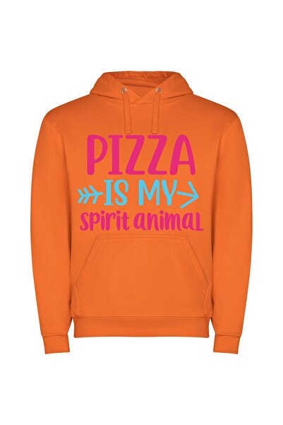 iLovePrints Pizza: My Animal Obsession Φούτερ με κουκούλα σε χρώμα Πορτοκαλί