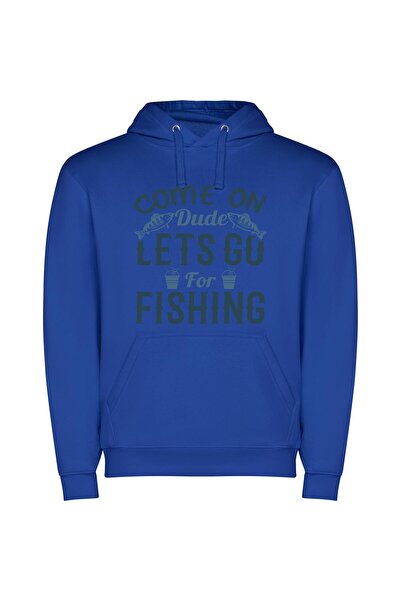 iLovePrints Fishing Fiesta - Let's Go! Φούτερ με κουκούλα σε χρώμα Μπλε
